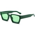 AIEYEZO Square Sunglasses for Women Men Square Thick Frame Sun Glasses Simple Designer Style Shades, Green/Green, MM