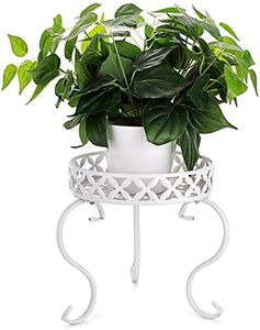 OwnMy Metal Round Plant Stand Rustproof Iron Flower Pot Holder, Modern Plant Stand Plant Display Potted Rack, Indoor Outdoor Plant Stand Heavy Duty Plant Holder for Home, Garden, Plant Lovers (White)