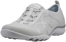 Skechers Women's Relaxed Fit Breathe Easy Fortune-Knit Slip-On Sneaker, White/Silver, 8