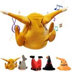 Roast Chicken Hat - Quirky Gift - Moveable Leg, Dancing Turkey Hat with Music, Thanksgiving Day Leg Swinging Chicken Hat (A)