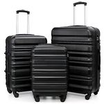 COOLIFE Suitcase Trolley Carry On Hand Cabin Luggage Hard Shell Travel Bag Lightweight with TSA Lock and Durable 4 Spinner Wheels (Black, 3 Pcs Set)