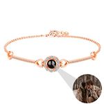 925 Sterling Silver Personalised Photo Bracelet with Picture Inside Custom Heart Projection Bracelet I Love You Bracelet 100 Languages for Women Memory of Love Jewelry Gift (RoseGold-Round 1)