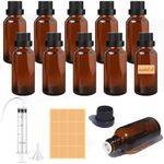 Furuising 10Pcs Amber Glass Bottles, 30ml Essential Oil Bottle, Empty Refillable Travel Liquid Dropper Bottles with 20ml Syringe Funnel Tube for Oils Perfume Aromatherapy