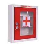 Plantex Metal First Aid Box for Home/Emergency Medical Box/Medicine Organizer Box/Multi Compartment First Aid Kit Box for School, Office with Key Lock - 32.5 x 28.5 x 8 cm (Red & Ivory)