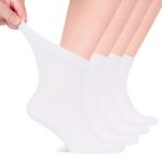 Hugh Ugoli Diabetic Socks for Men, Loose Ankle Socks, Bamboo, Extra-Wide, Thin, Seamless Toe, Non-Binding Top, 4 or 8 Pairs, 01- White (4 Pairs), 11-13