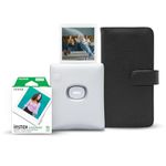 Instax Square Link Smartphone Printer Starter Bundle - Ash White with Album and Instax Square Film (10 Exposures)