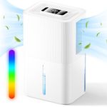 Dehumidifier for Home Damp 2700ML Bedroom Dehumidifier for Drying Clothes Electric with Ultra Quiet & Auto Shut off 7 Colorful LED Portable Dehumidifier for Wardrobe Bathroom Closet RV Garage-White