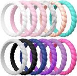 ThunderFit Thin Braided Silicone Wedding Bands for Women, Rubber Engagement Rings 3.5mm Wide 2mm Thick - 1/4/8/10/12/16 Variety Multipack