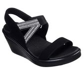 Skechers Women's Rumble on Chart Topper Sling Back Sandals, Black Mitobuck Metal Clear Rhinestone, 5 UK