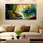 DEKORSTATION Vintage Landscape Forest Painting with Lake Plants|Canvas Art Wall Painting for Living Room, Bedroom, Office, Hotels, Drawing Room Decoration|24x48 inch Canvas Painting