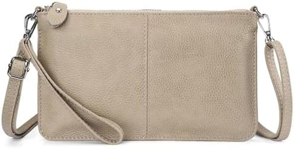 befen Genuine Leather Wristlet Clutch Wallet Purses Small Crossbody Bags Shoulder Handbag for Women with RFID Card Slots, Silver Zipper-Vintage Pale Beige