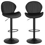 Youhauchair Modern Bar Stools Set of 2, Velvet Height Adjustable Swivel Barstools, Armless Kitchen Island Counter Chairs with Back & Footrest, Black