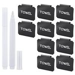 12 Pieces Basket Labels Clip on Set, Include 10 Pieces Kitchen Clip Label Holder Removable Pantry Basket Labels with 2 Pieces White Chalk Marker for Storage Bins Organization Box (Black)