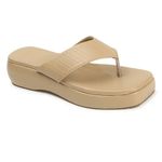 Smart & Sleek Women's Slip-On Thong Sandals with Quilted Strap, Tan Colour, Platform Heel (CREAM, UK Footwear Size System, Adult, Women, Numeric, Medium, 6)