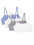 Fruit of the Loom Women's Spaghetti Strap Cotton Pullover Sports Bra Value Pack, Heather Grey/White/White/Blue Heather 4-Pack, 44