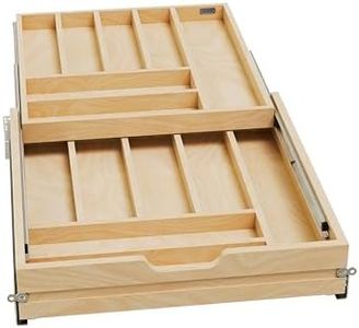 Rev-A-Shelf Maple Two-Tier Cutlery Replacement Drawer System w/BLUM Soft-Close for Face Frame Base Kitchen Cabinets, Kitchen Drawer Organizer, Min Opening Width of 21", 4WTCD-24HSC-1