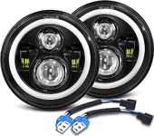 7 Inch LED Headlight with Amber Halo Turn Signal White DRL High/Low Beam Angle Eyes Compatible with Wrangler JK LJ CJ TJ (H4 H13 Adapter Included)