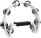 A-Star Half Moon Tambourine, Double Jingle Bell Cutaway with Ergonomic Grip Handle - Singers, Bands, Musicians, Music Classes - White