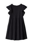 DaniChins Girl Casual Flutter Sleeve Dress with Pockets, Black, 14