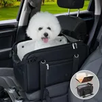 YUDODO 20lbs Dog Car Seat for Small Dog Center Console Dog Car Seat with Removable Cushion Puppy Dog Cat Travel Portable Booster Seat Anti-Slip Dog Car Bed Carseat PU Leather(All Black)