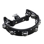 Drum Set Tambourine with Mounting Eye Bolt,Hi Hat tambourine (8 double rows of jingles, Black)