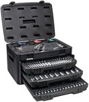 Master Mechanic 205 Piece General Household Home Repair Mechanics Tool Case Set, 1/2, 1/4, 3/8" Drivers with Socket, Wrench, Jabber Bits and Hex Keys