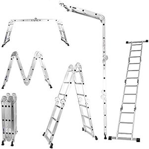 3.6M Folding Ladder 7 in 1 Aluminum Folding Step Ladders， Multi Purpose Ladder with Anti-Skid Pedal，Tall Ladder for Home Stairs Roof Warehouse 330 lbs