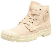 Palladium Women's Pampa Hi Boot, Vegan Canvas Lace Up Boot, Rose Smoke, 9.5