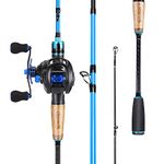 Sougayilang Fishing Rod and Reel Combo, Medium Heavy Fishing Pole with Baitcasting Reel Combo, 2-Piece Baitcaster Combo-Blue-5.9ft and Left Handle Reel