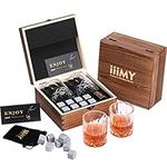 Whiskey Stones and Glasses Gift Set, Whiskey Rocks Chilling Stones in Premium Handmade Wooden Box– Cool Drinks Without Dilution – Whiskey Glasses Set of 2, Gift for Dad, Husband, Men – iiiMY