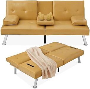 Best Choice Products Faux Leather Upholstered Modern Convertible Futon, Adjustable Folding Sofa Bed, Guest Bed w/Removable Armrests - Camel Yellow