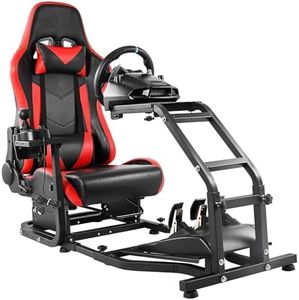 Steering Wheel Stand Racing Cockpit with Red Seat Unobstructed Design for Both Legs Fit for Logitech/Thrustmaster G29,G920,G923,G25&T300RS,T80,T150 Adjustable No Steering Wheel, Handbrake, Pedals