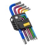 AMTOVL Star Allen Wrench Set, 9PCS Star Key Set, T10-T50, Long Arm Star Key Set, Color Coding TX Key Set for Vehicle, and Bicycle Repairs