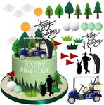 DRWATE Golf Cake Decorations Golf Cart Cake Toppers with Cart Flag Golf Ball Trees Clouds for Men Sports Golf Theme Birthday Party Supplies (Style1)