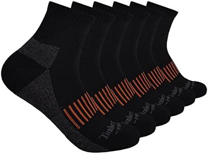 Timberland PRO Men's 6-Pack Quarter Socks, Black (6 Pack), Large (Pack of 6)