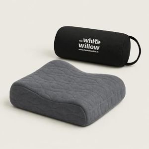 The White Willow Vintage Contour Travel Memory Foam Pillow with Cover - 12" x 10" X 3", Grey