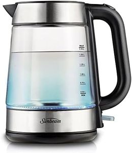 Sunbeam Capri Glass Kettle 1.7L | Heat-Resistant Glass, Less Noise, Blue Light Illumination, Fast Boil 2200W, Push Button Lid, 360 Power Base, Safety System to Prevent Boil-Dry & Overheating, KE6150