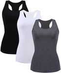 beautyin Women's Cotton Camisole Tank Top with Shelf Bra Racerback Yoga Tops, 3 Pack Black/White/Gray