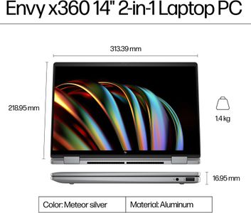 HP Envy x360 14” 2-in-1 Laptop – Intel Core Ultra 7, 16GB RAM, 512GB SSD, Touchscreen, Silver