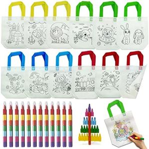 ICEPAPA, Estuche para colorear, 12 pcs Bolsas para colorear y 12 pcs Ceras de colores para Niños apilables (7 colores en total), Regalos para Cumpleaños Colegio, Boda