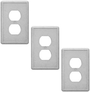 Questech Decor Single Duplex Electrical Outlet Covers, 1-Gang Single Switch Plate Standard Size Receptacle Cover, Decorative Wall Plate Tumbled Texture, Gray, 3 Pack