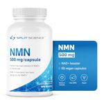 Highly Purified Split Science NMN | NAD+ Booster | Ultra High Potency 500 mg per Capsule | 60 Easy-to-swallow Capsules | Enhanced Energy and Endurance, Cellular Support, Cognitive Health | Vegan Capsules