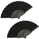 2 Pcs Hand Fan Folding,Handheld Folding Fan,Black Fabric Hand Fan Chinese Handheld Fans Spanish Bamboo Fan Hand Held Fabric Fans for Dancing Wedding Party Home Decorations Cosplay Props Birthday Gifts