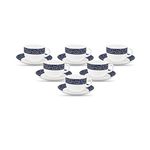 La Opala Diva, Sovrana Collection Opal Glass Crockery | Cup & Saucer, Set of 12 | Anassa Blue, 160 ml | for Tea & Coffee | Microwave Safe | 100% Vegetarian | Extra Strong | Super Light | Super White