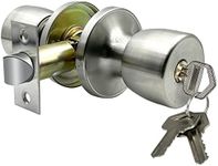 JO.KO Door Knob with Lock and Keyed, Satin Nickel Round Ball Lock Interior/Exterior Door Knob for Bedroom Or Bathroom (Stainless)