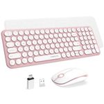 Wireless Keyboard and Mouse, XTREMTEC Compact Full Size Cute Keyboard Retro Round Keycap - 2.4GHz Ultra-Slim Quiet Aesthetic Keyboard for Laptop iMac Windows Computer (Sakura Pink)