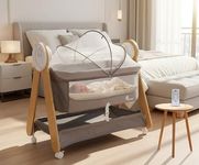 R for Rabbit Lullabies Woodsy 2 in 1 Electric Baby Cradle Convertible Cot/Bassinet with Automatic Swing, Music, Bluetooth and Smart Timer, Lockable Wheels & Storage Space for 0-12 Months Kids (Grey)