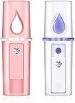 2 Pcs Nano Facial Mister Summer Portable Mini Face Mist Handy Sprayer Face Hydration Spray with USB Rechargeable Mirror Function for Skin Care Eyelash Extension Makeup(Pink,White)