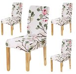 BRIDA Polyester and Spandex Stretchable Elastic Floral Printed Dining Chair Covers (White, Standard)-Set of 4