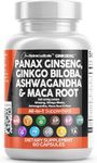 Panax Ginseng 10000mg Ginkgo Biloba 4000mg Ashwagandha Maca Root 3000mg - Focus Supplement Pills for Women and Men with Pine Bark Extract, Garlic, and Saw Palmetto -